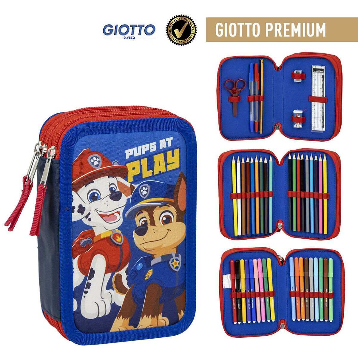 Pochette à crayons triple The Paw Patrol Bleu 12,5 x 6,5 x 19,5 cm