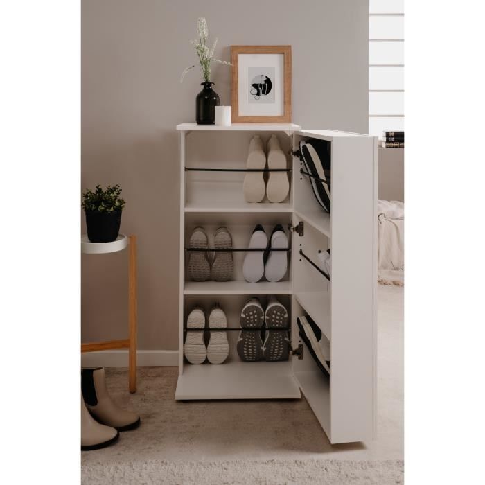 Meuble à chaussures - Finori - Satos - Blanc - 12 Paires - 100 x 110 x 34 cm