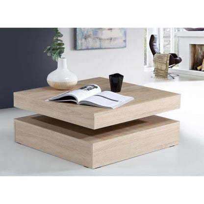 Table basse plateau rotatif - Carré - Chêne - 78 x 78 x 36 cm