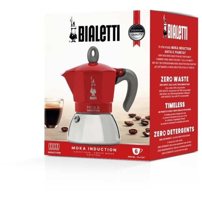 Cafetière italienne - BIALETTI - NEW MOKA INDUCTION - 6 tasses - 0,28 L - Rouge