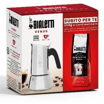 Cafetière italienne + 1 Café Perfetto Moka Classico - BIALETTI - VENUS - 6 tasses - 0,30 L - Paquet de 250 g - Argent