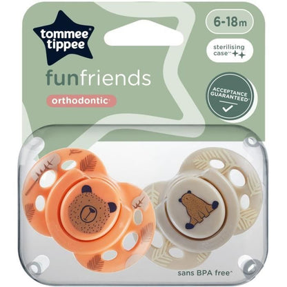 Sucette - TOMMEE TIPPEE - FUN - 6-18 mois - Lot de 2 sucettes symétriques sans BPA - Capsule de stérilisation réutilisable