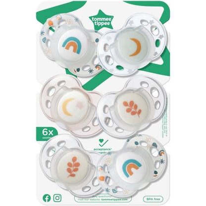 Sucette de nuit - TOMMEE TIPPEE - 18-36 mois - Lot de 6 sucettes phosphorescentes avec capsule de stérilisation réutilisable