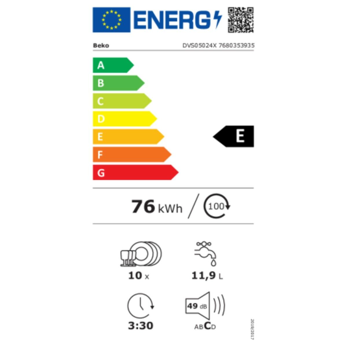 Lave-vaisselle BEKO DVS05024X (45 cm)