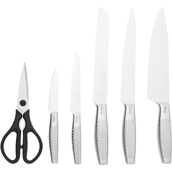 Bloc-couteaux - NINJA FOODI - StaySharp K32006EUUK - Avec Affûteur - Ensemble de couteaux -  6 pieces aiguisées - Bois foncé