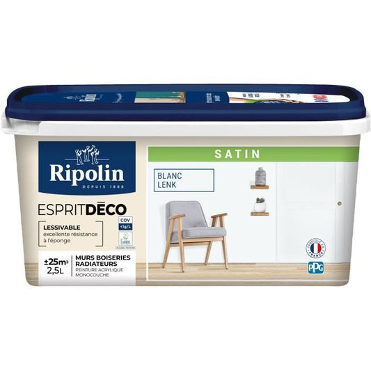 Peinture esprit deco multi-supports - RIPOLIN - 446523 - Blanc lenk - Satin - 2,5 L