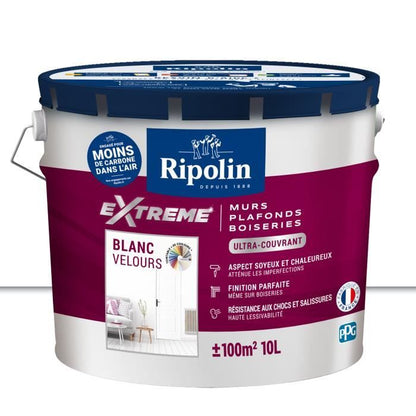 Peinture Extreme murs et plafonds - Blanc velours - RIPOLIN - 10 L