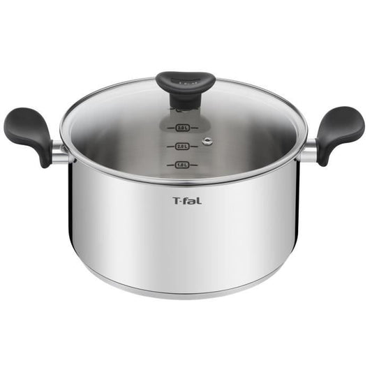 TEFAL Primary Faitout 24 cm + couvercle verre, Induction, Acier inoxydable haute qualité E3084604