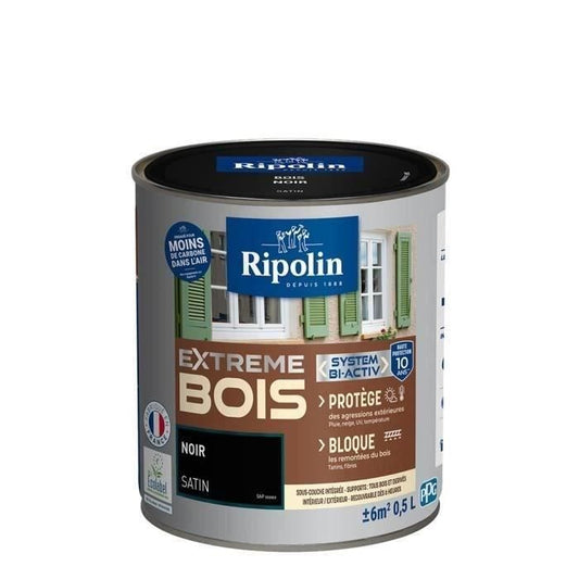 RIPOLIN Peinture Bois Satin Haute Protection 10 ans qui Protege et Magnifie vos Bois - Noir