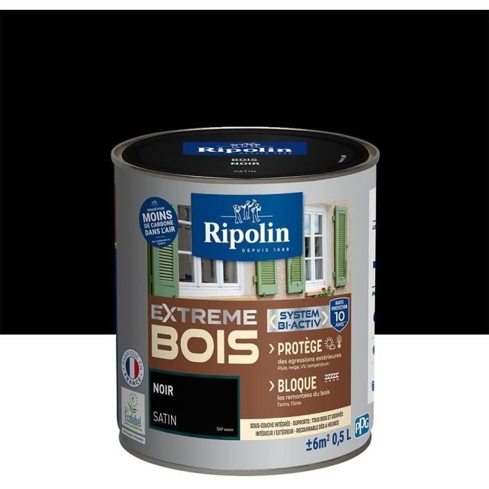 RIPOLIN Peinture Bois Satin Haute Protection 10 ans qui Protege et Magnifie vos Bois - Noir