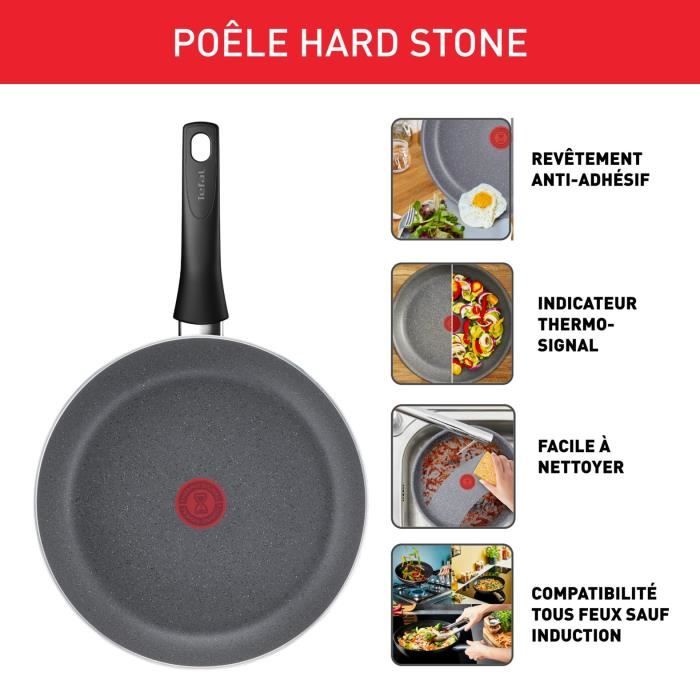 TEFAL Hard Stone Poêle 24 cm, Non Induction, Revêtement antiadhésif Mineralia +, Sans PFOA, Fabriqué en France D4560432