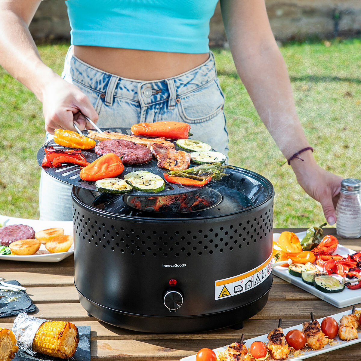 Barbecue Charbon de Bois sans Fumée Portable CleanQ InnovaGoods