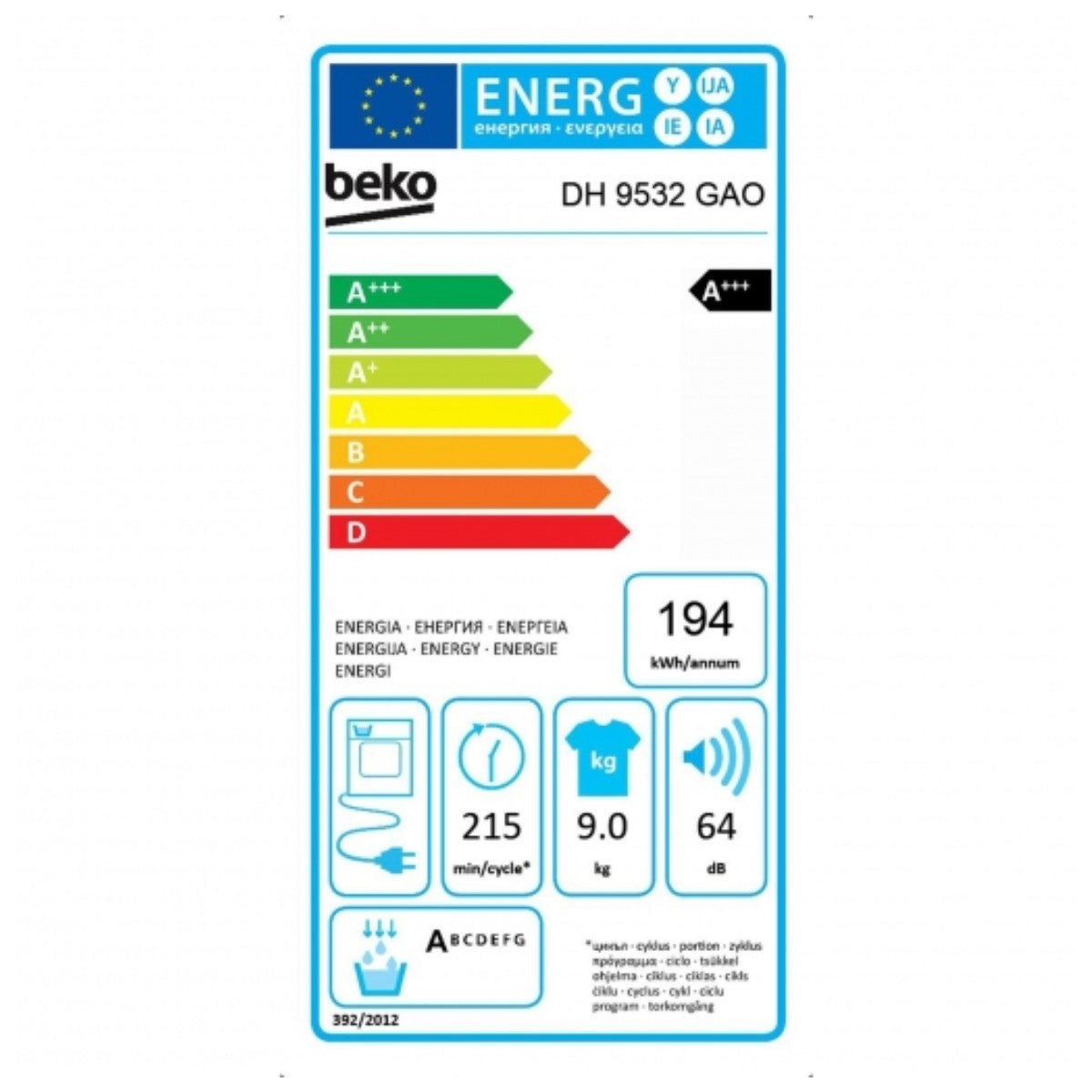 Séchoir à condensation BEKO DH 9532 GAO Blanc