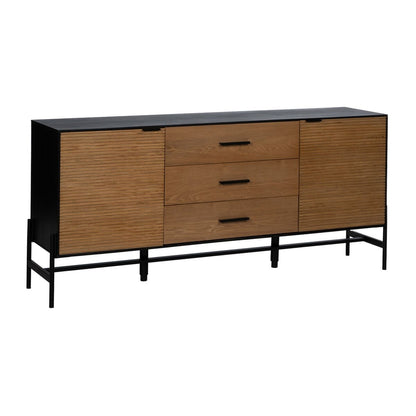 Buffet ORLEANS Noir Naturel Fer Bois MDF 164 x 40 x 75 cm