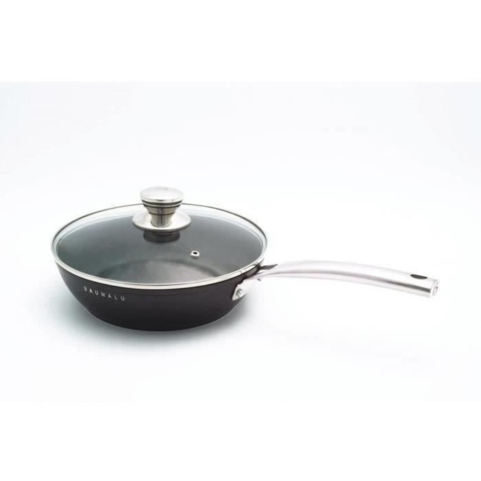 Lot sauteuse 24 cm + poêle 20 cm - BAUMALU - Black edition - Avec couvercle - Aluminium