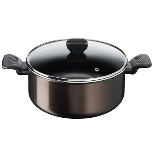 TEFAL Easy Cook & Clean Faitout 24 cm + couvercle verre, Non induction, Revêtement anti-adhésif B5544602