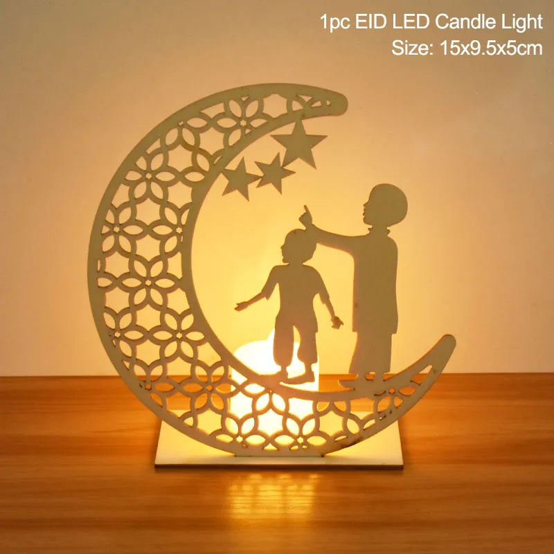 Pendentif en Bois avec LED Ramadan & EID Mubarak