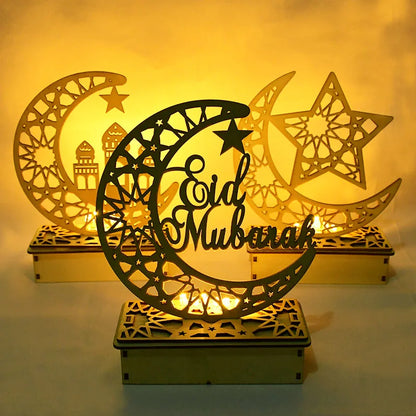 Pendentif en Bois avec LED Ramadan & EID Mubarak