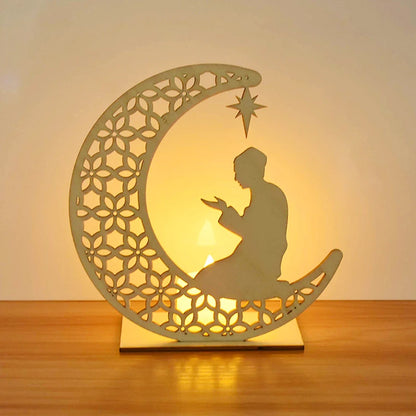 Pendentif en Bois avec LED Ramadan & EID Mubarak