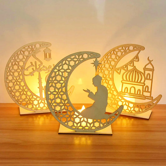 Pendentif en Bois avec LED Ramadan & EID Mubarak