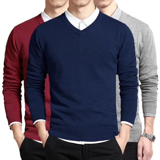 Pull en coton homme, col en V, style coréen