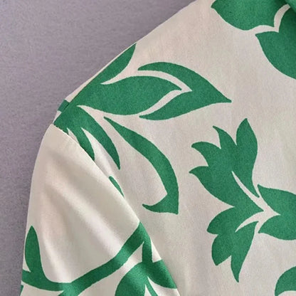 Robe mi-longue à manches longues Femmes - Imprimé floral vert - Chic et décontracté