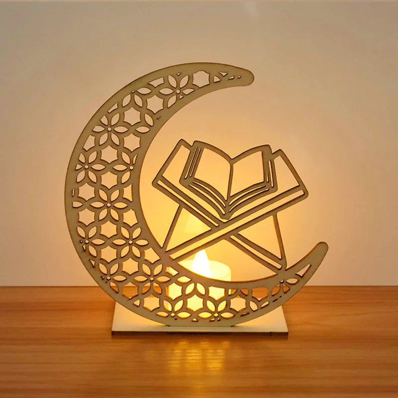 Pendentif en Bois avec LED Ramadan & EID Mubarak