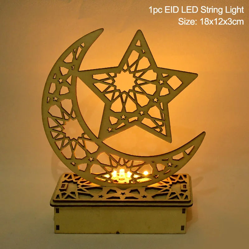 Pendentif en Bois avec LED Ramadan & EID Mubarak