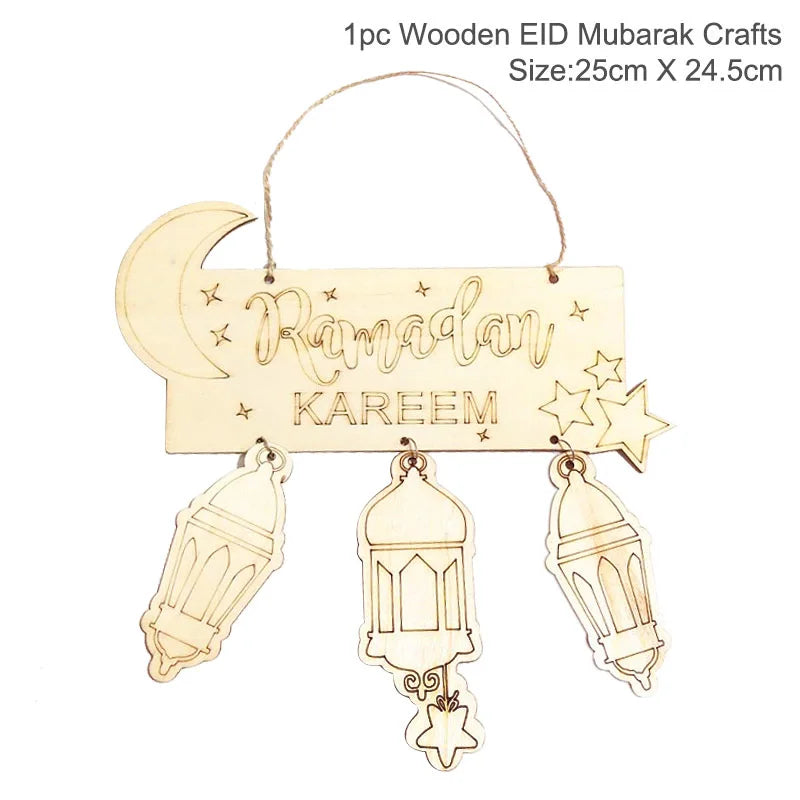 Pendentif en Bois avec LED Ramadan & EID Mubarak