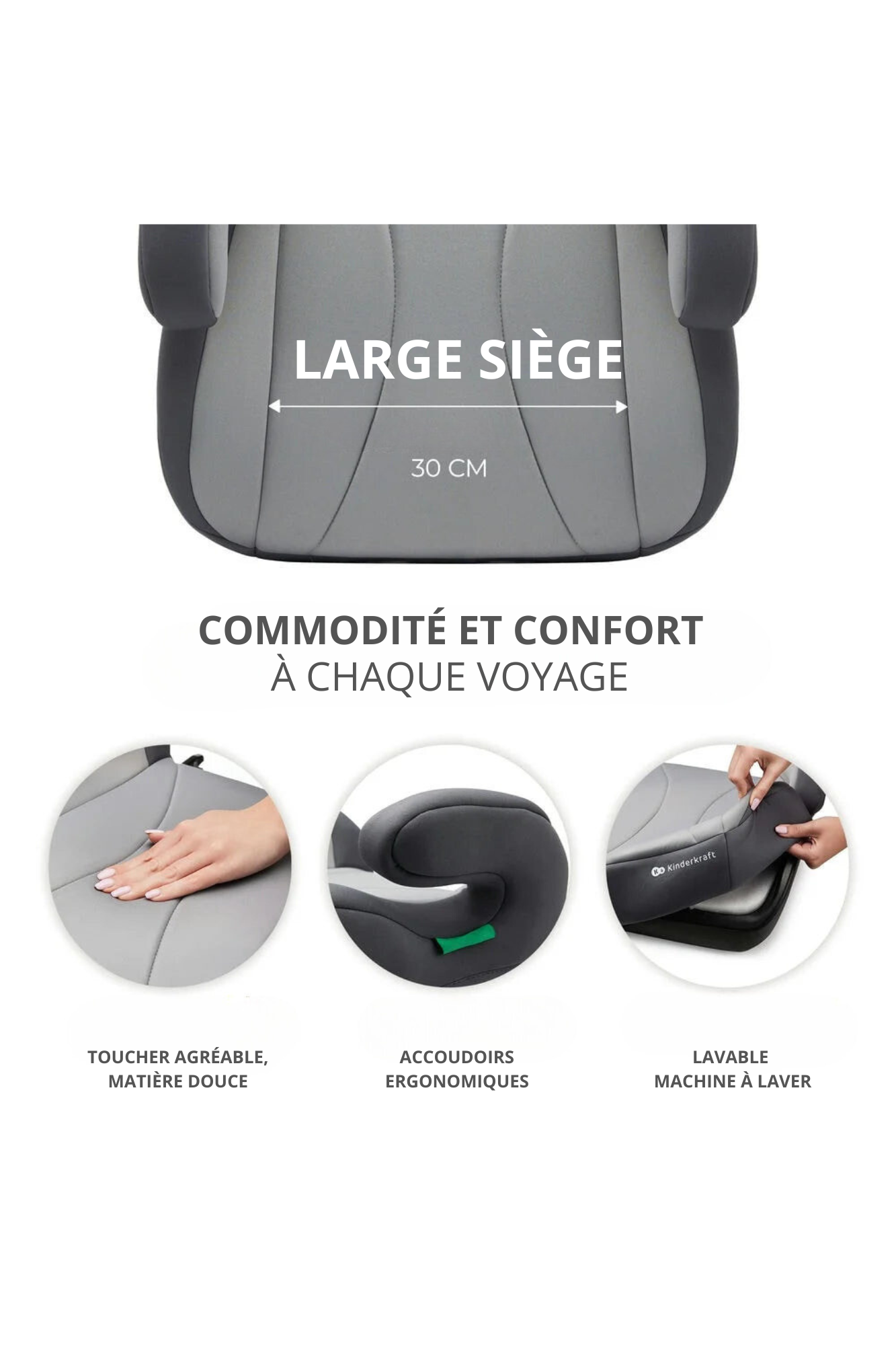 Siège de Voiture Kinderkraft I-BOOST Gris