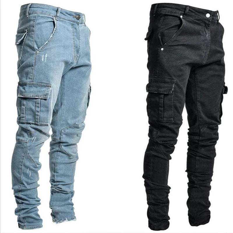 Jean Délavé Cargo Homme - Denim Multi-Poches Grande Taille