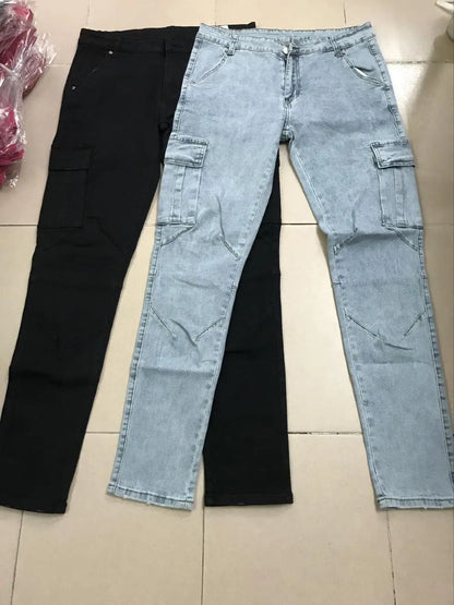 Jean Délavé Cargo Homme - Denim Multi-Poches Grande Taille