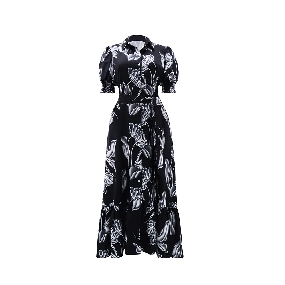 Robe longue à imprimé floral Femmes - Col rabattu avec demi-manches