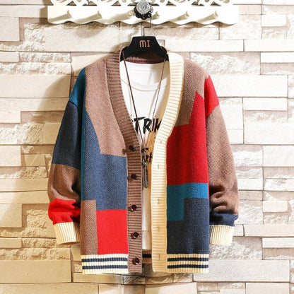 Cardigan Coloré à Col en V pour Hommes