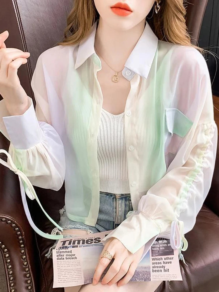 Chemise en Mousseline de Soie Transparente à Manches Longues - Collection Été Jmprs