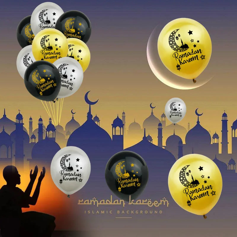 Ballons en Latex Ramadan Kareem et Eid Mubarak - 10 Pièces