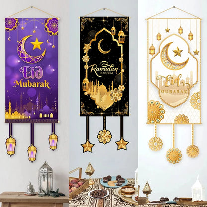 Décoration de Porte Eid Mubarak 2025 - Bannière Ramadan Kareem