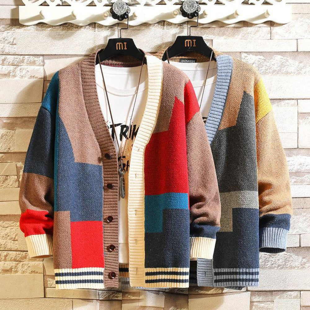 Cardigan Coloré à Col en V pour Hommes