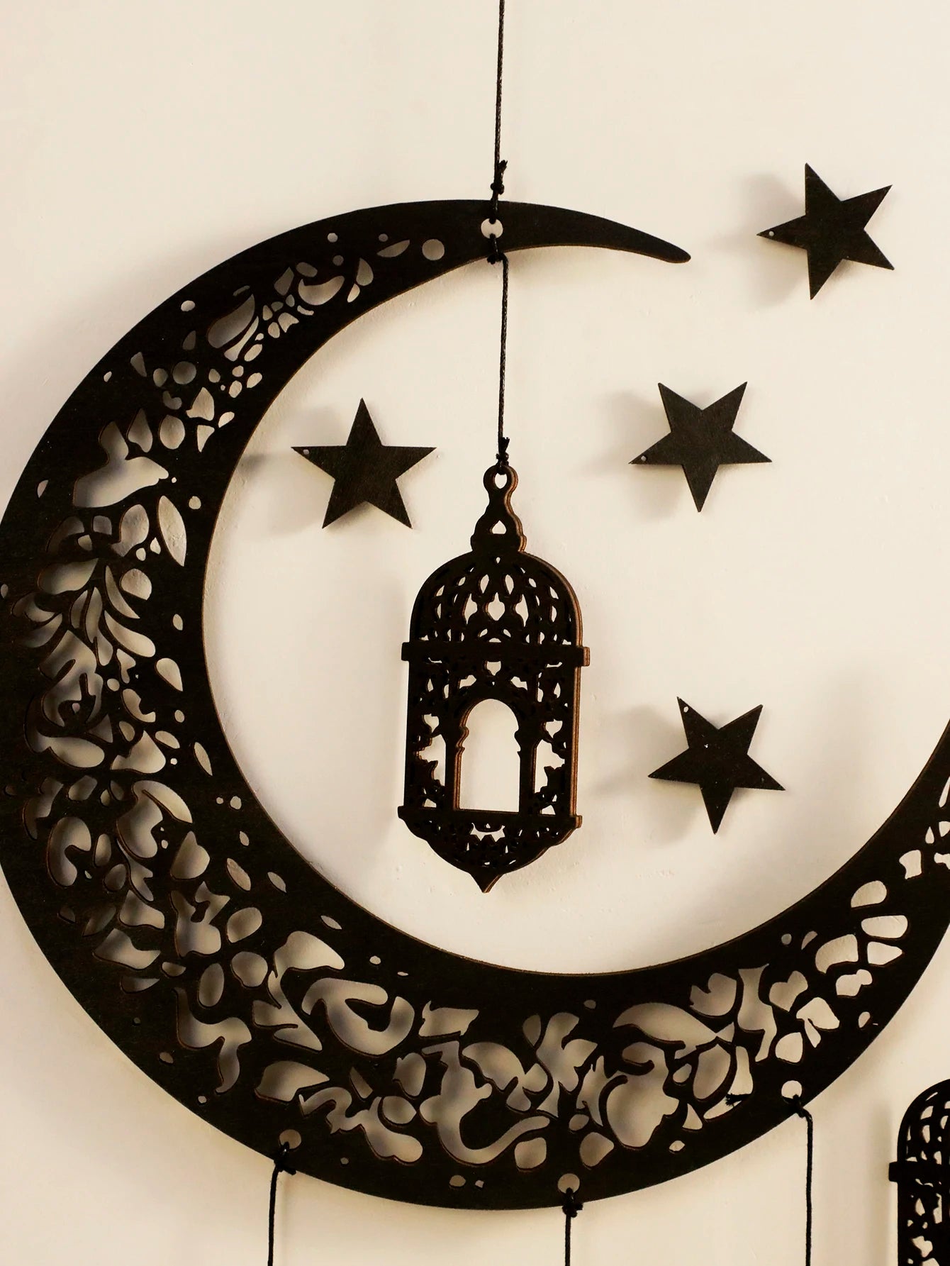 Lanterne en Bois Lune & Étoile - Décor Ramadan & Eid Mubarak