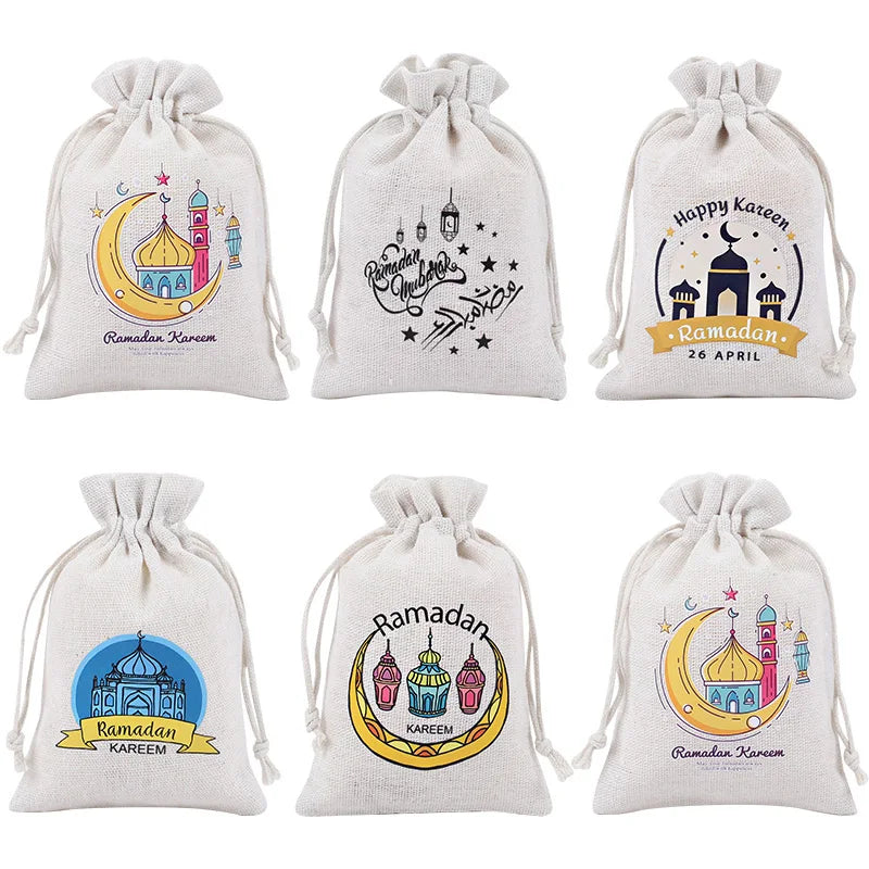 Sac Cadeau en Lin Ramadan & Eid Mubarak - 10 Pièces