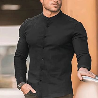 Chemise à Manches Longues Monochromatique pour Homme - Haute Élasticité