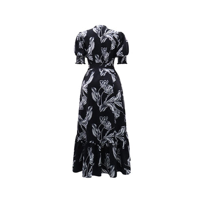 Robe longue à imprimé floral Femmes - Col rabattu avec demi-manches