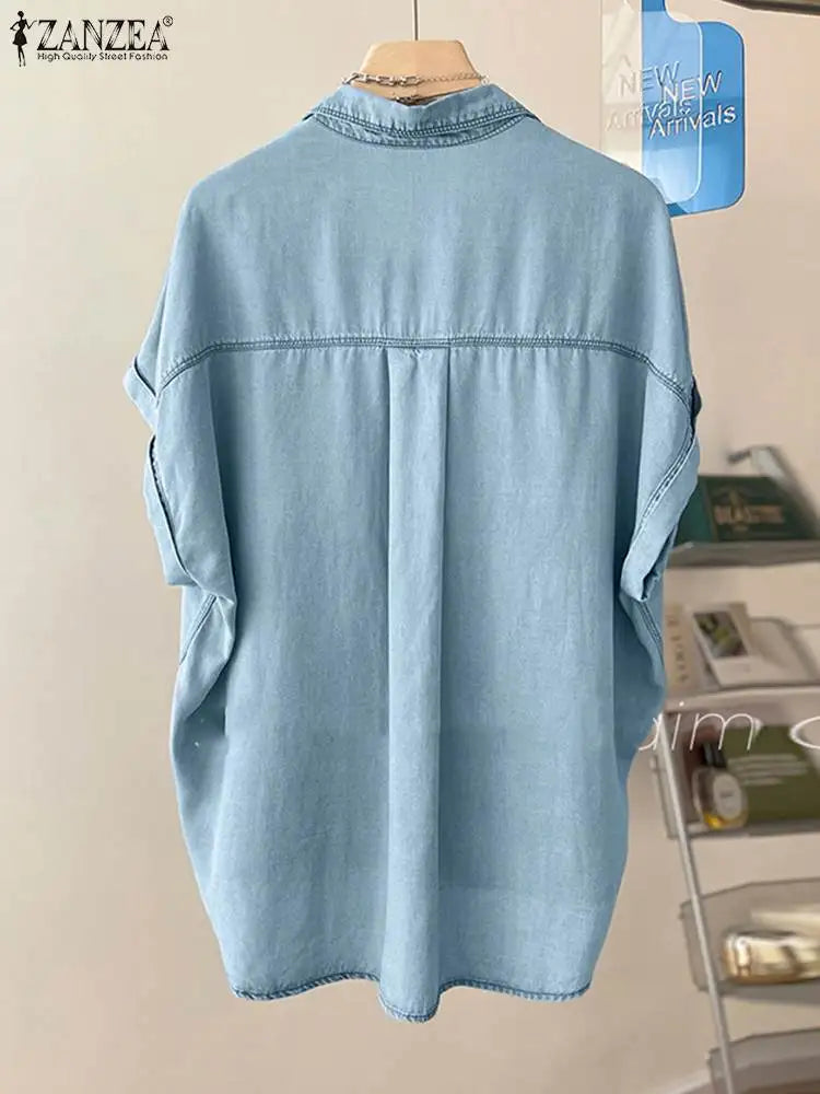 Chemise Élégante en Jean Bleu à Manches Courtes pour un Style Décontracté