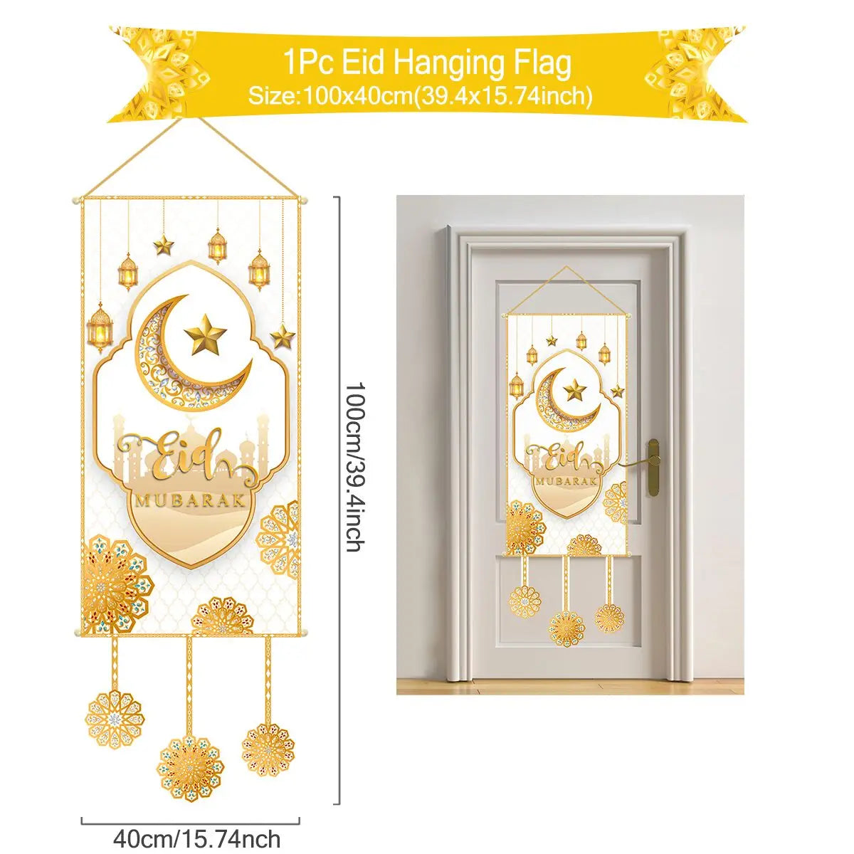 Décoration de Porte Eid Mubarak 2025 - Bannière Ramadan Kareem