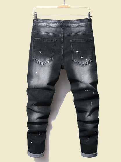 Jean Slim Noir Déchiré Homme - Style Streetwear