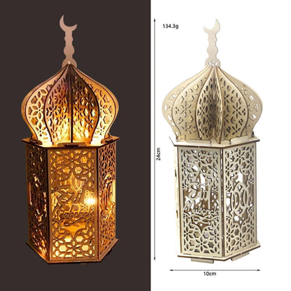 Lanterne en Bois LED Ramadan & Eid Mubarak