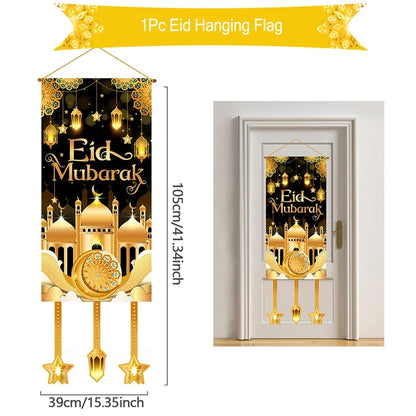 Décoration de Porte Eid Mubarak 2025 - Bannière Ramadan Kareem