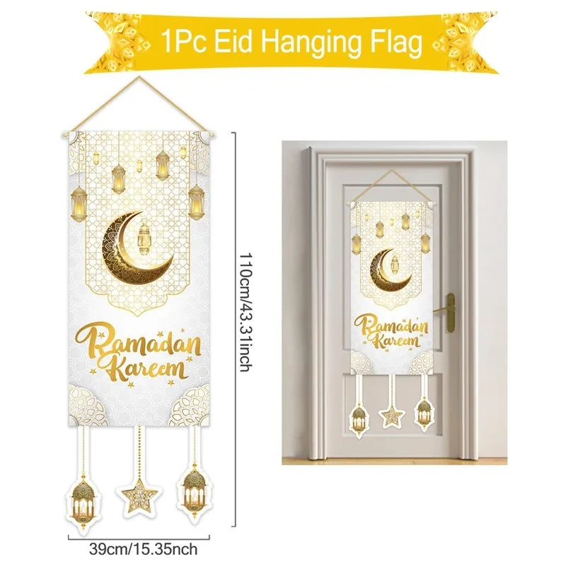 Décoration de Porte Eid Mubarak 2025 - Bannière Ramadan Kareem