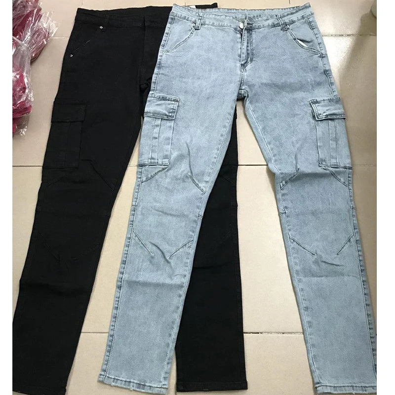 Jean Délavé Cargo Homme - Denim Multi-Poches Grande Taille