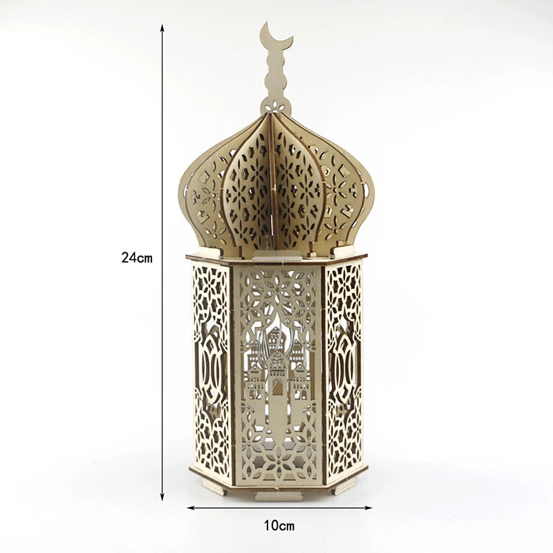 Lanterne en Bois LED Ramadan & Eid Mubarak